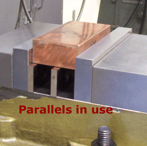 Parallels used to raise a part in a mill vise