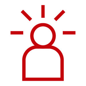 line icon of a generic person with "idea" or "thinking lines" coming out of the head