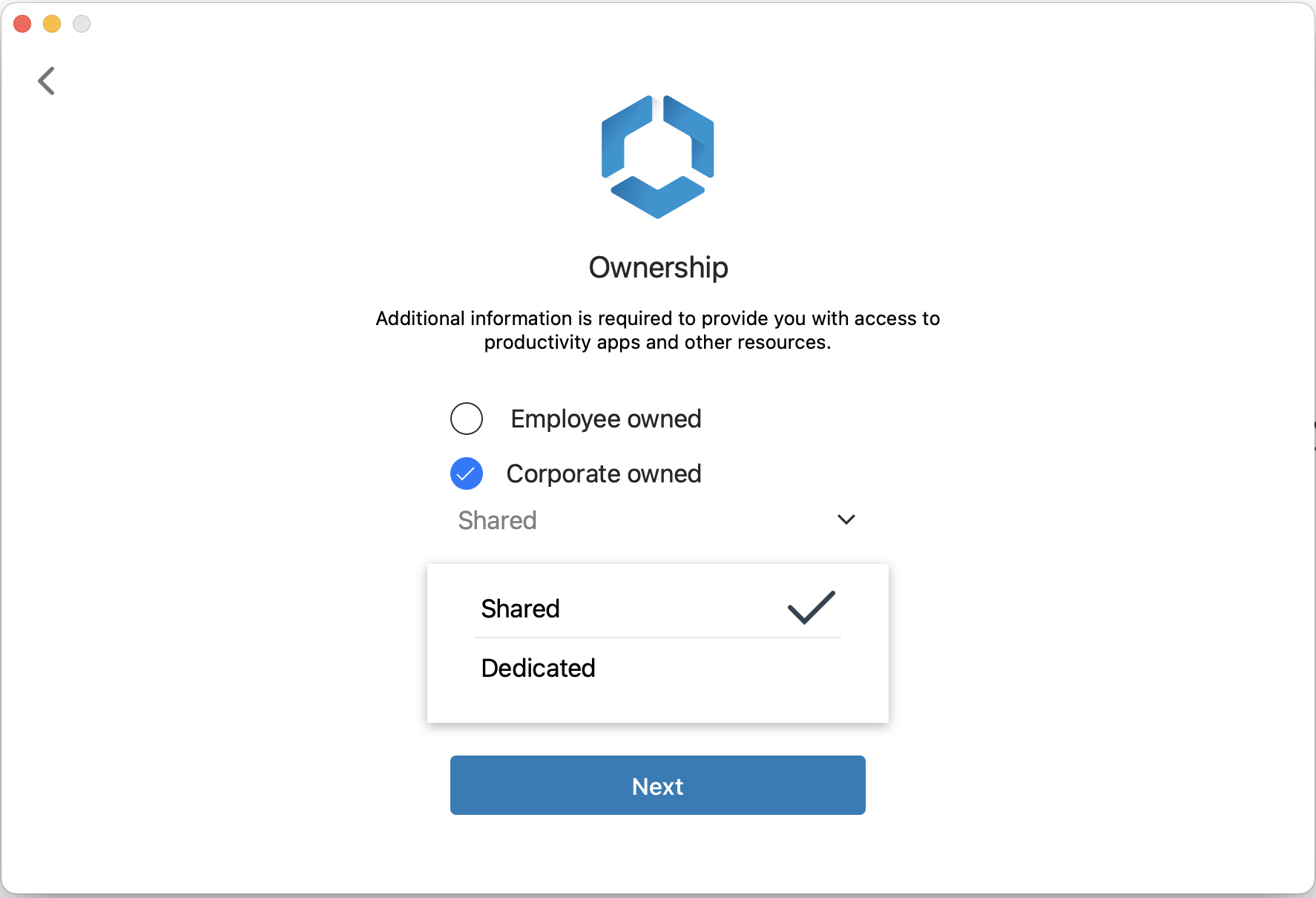 Workspace ONE Intelligent Hub ownership window